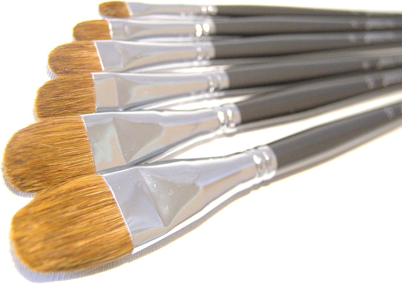 6 PCS Red Sable Filbert Paint Brushes – Acrylic, Watercolor & Oil Painting, Long Handle